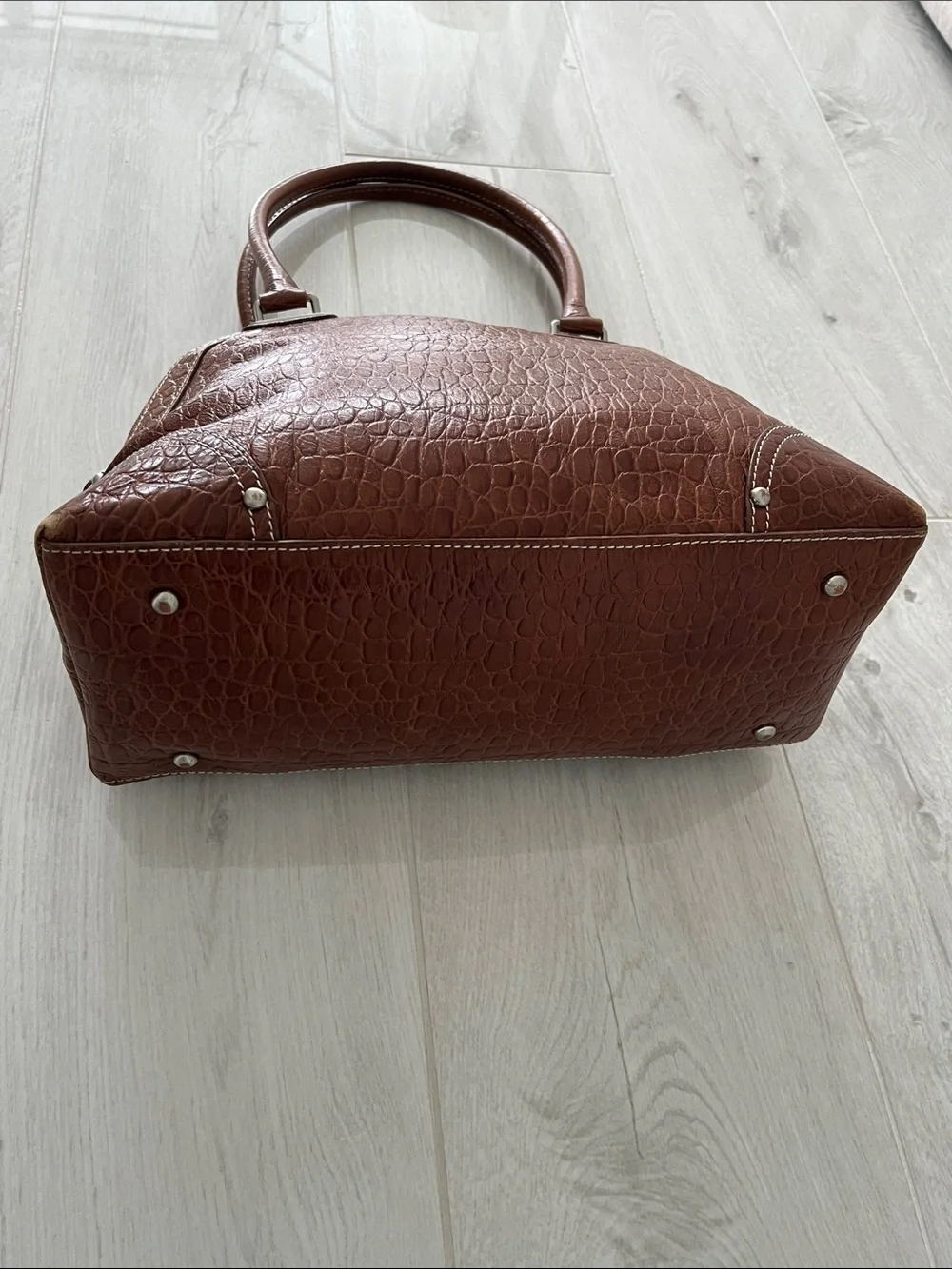 Brown Croc-Embossed Leather Top-Handle Bag from Talbots